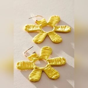 Anthropologie Woven Flower Hoops/Lemon